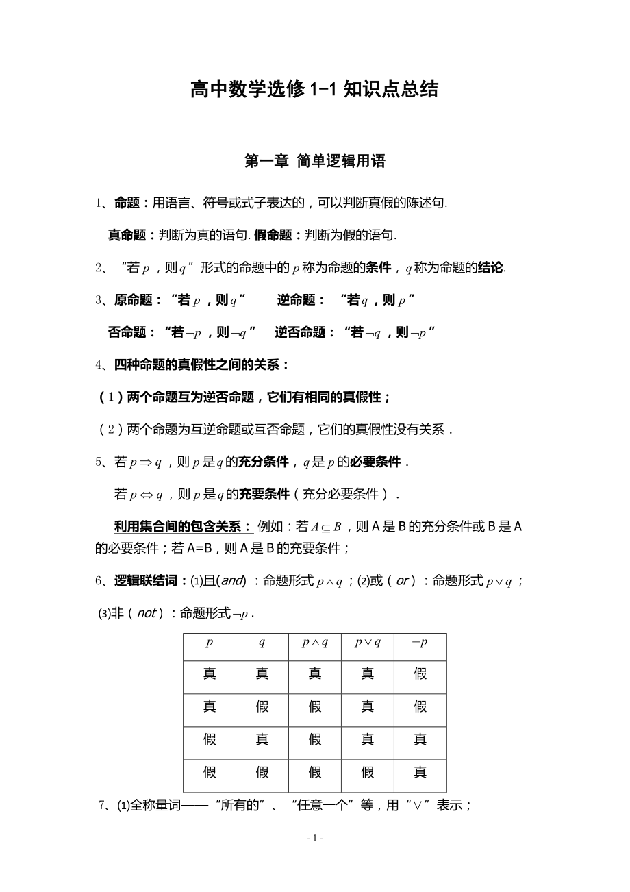 高中数学选修1-1知识点归纳1#.doc_第1页