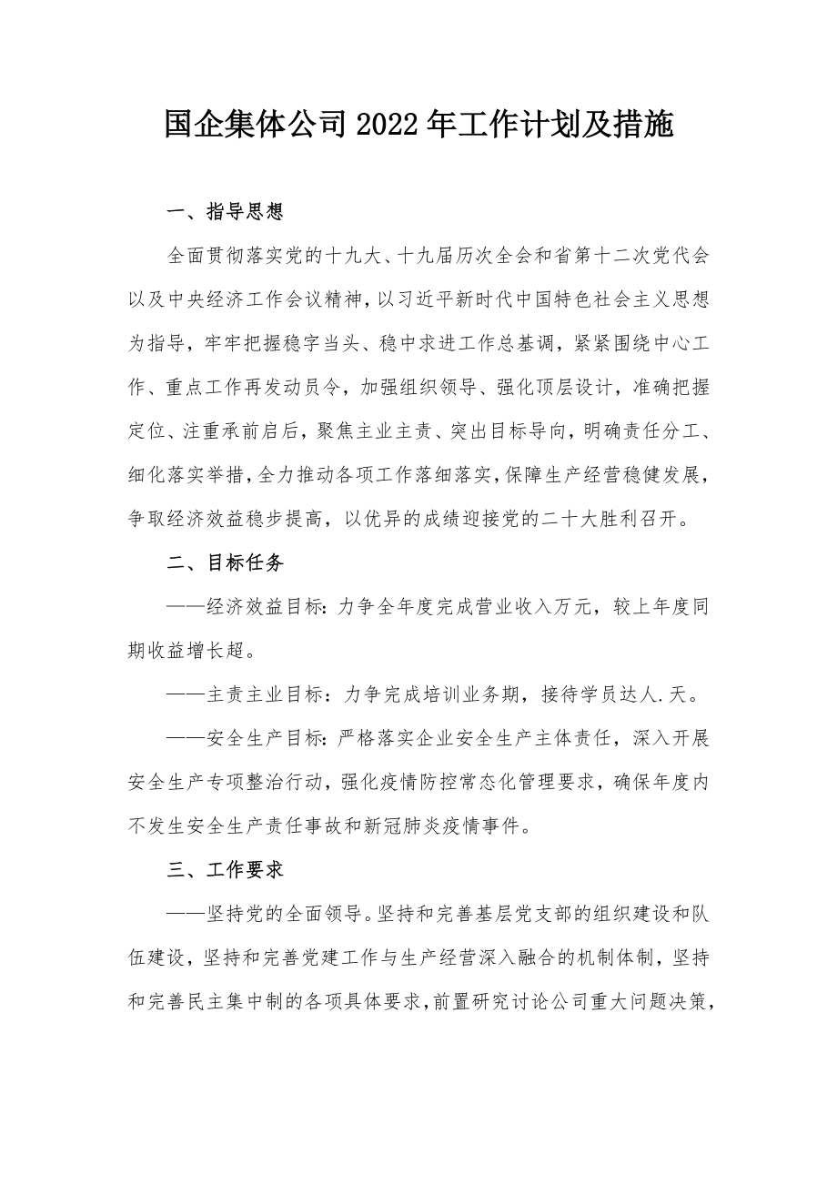 国企集体公司2022年工作计划及措施.docx_第1页