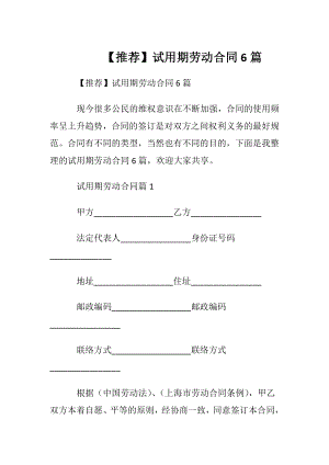 【推荐】试用期劳动合同6篇.docx