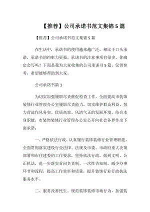 【推荐】公司承诺书范文集锦5篇.docx