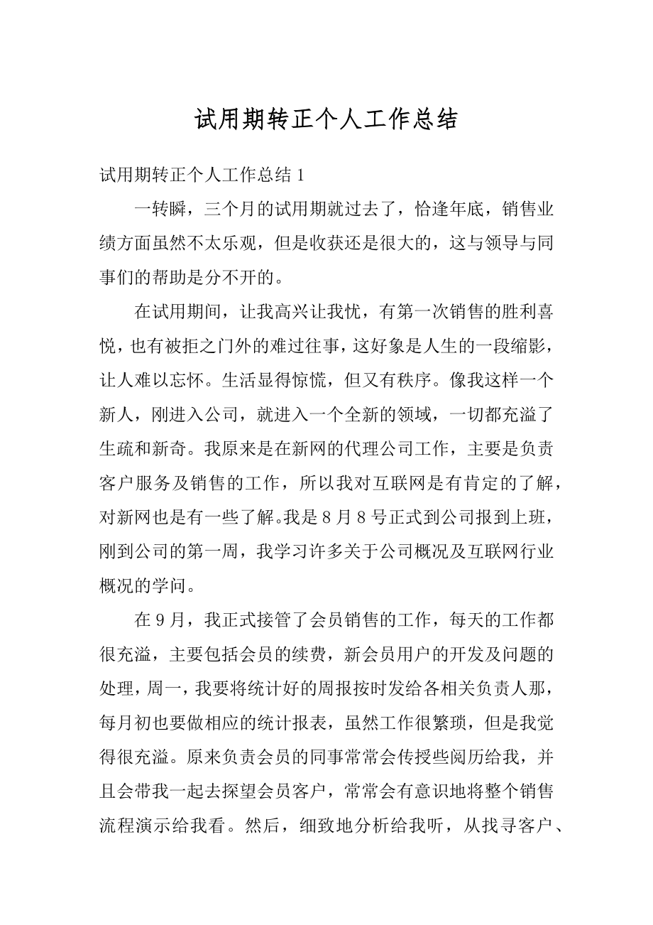 试用期转正个人工作总结优质.docx_第1页