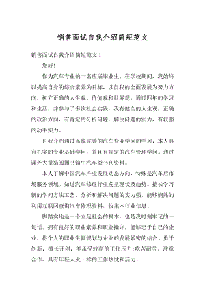 销售面试自我介绍简短范文精选.docx