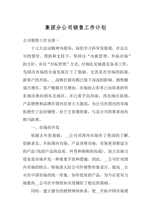 集团分公司销售工作计划精品.docx