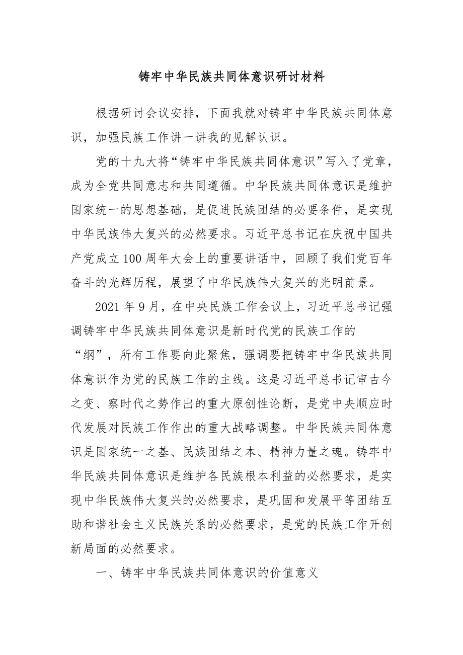 铸牢中华民族共同体意识研讨材料.docx_第1页