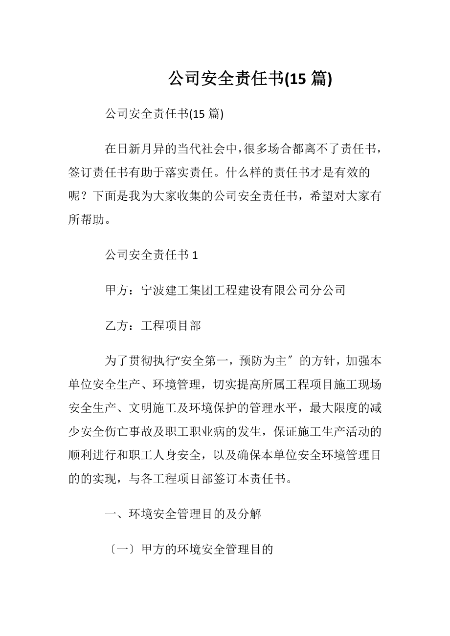 公司安全责任书(15篇).docx_第1页