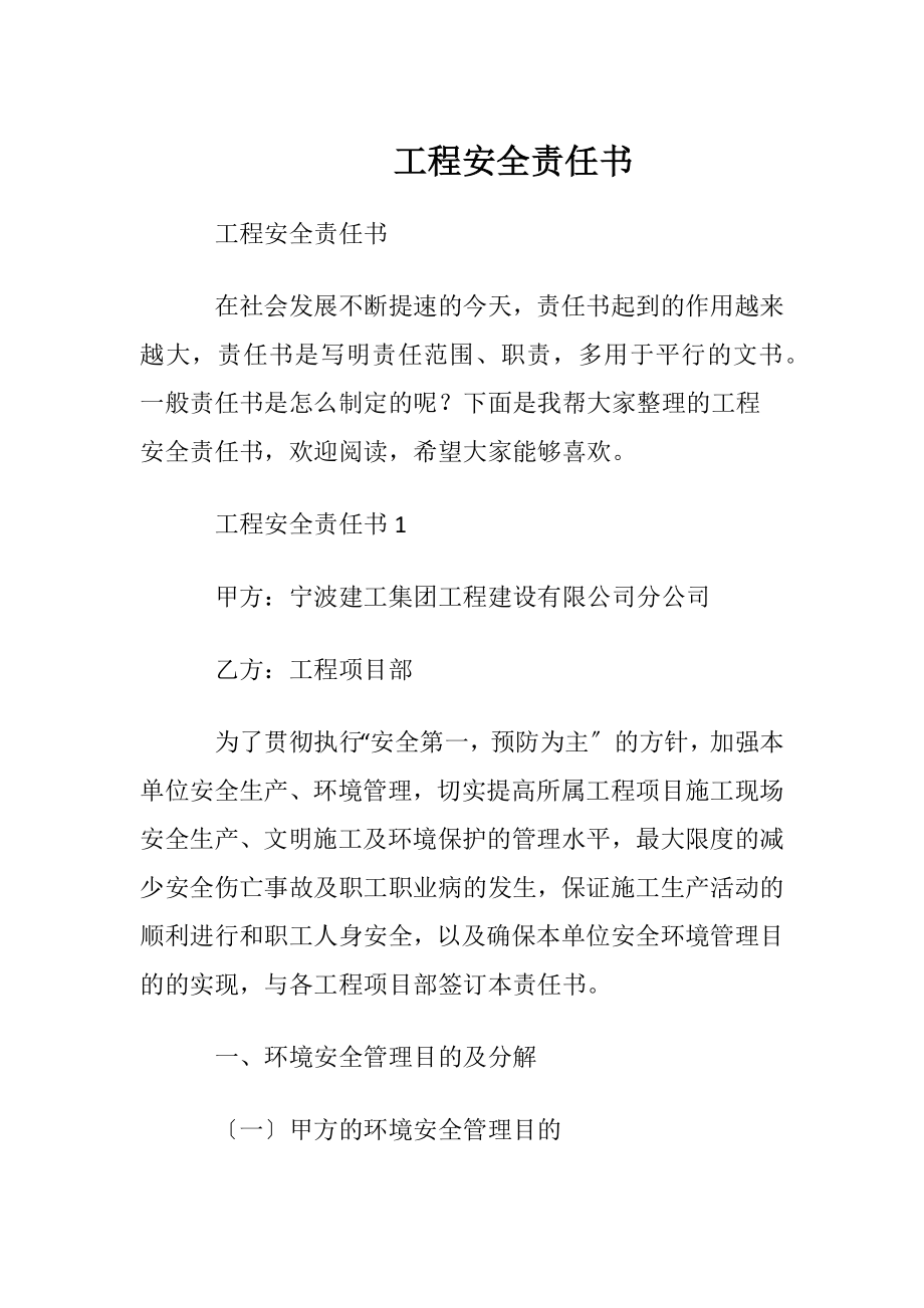 工程安全责任书.docx_第1页