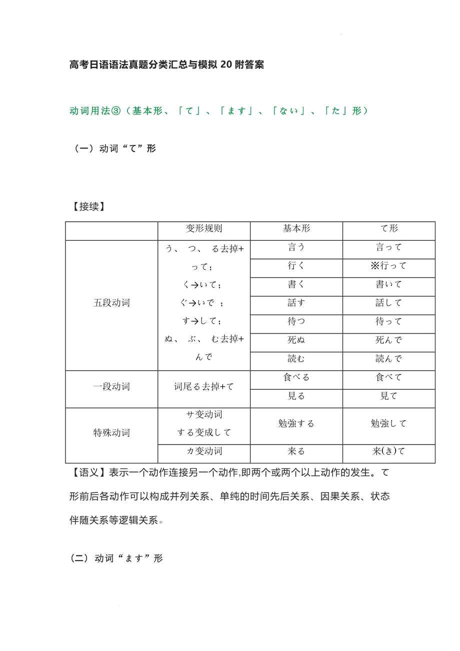 高考日语语法真题汇编与模拟系列20.docx_第1页