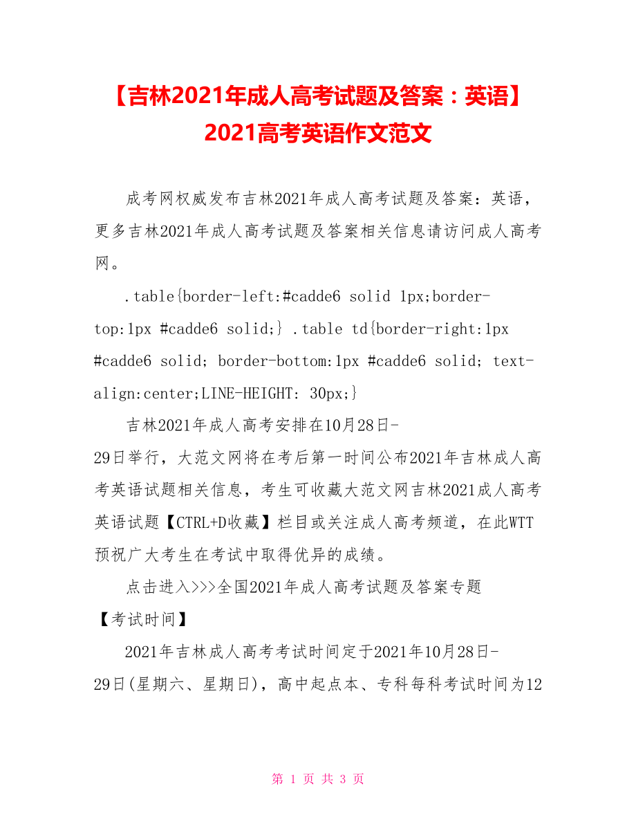 【吉林2021年成人高考试题及答案：英语】 2021高考英语作文范文.doc_第1页