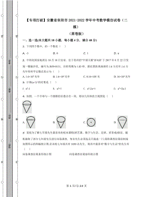 【专项突破】安徽省阜阳市2021-2022学年中考数学模拟试卷（二模）（原卷版）（解析版）合集丨可打印.docx