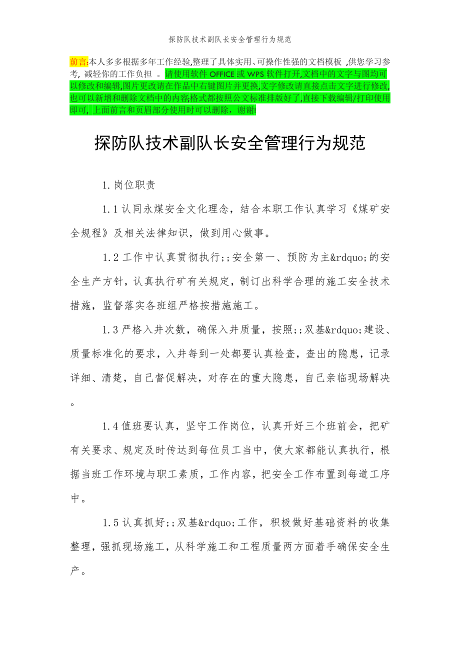 2022年范文范本探防队技术副队长安全管理行为规范.doc_第2页