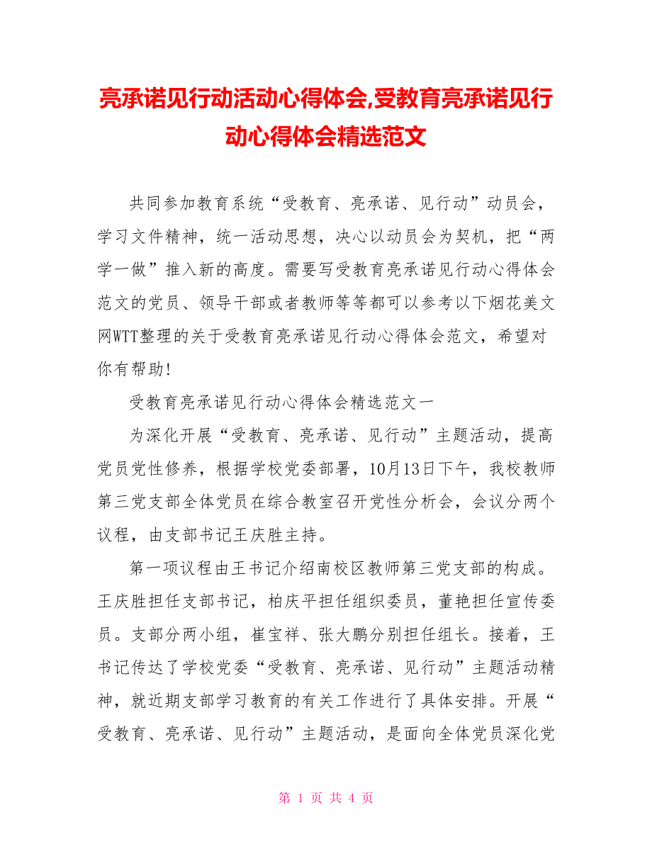 亮承诺见行动活动心得体会,受教育亮承诺见行动心得体会精选范文.doc_第1页