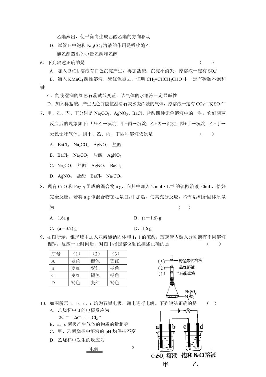 高考化学实验选择题专项训练.doc_第2页