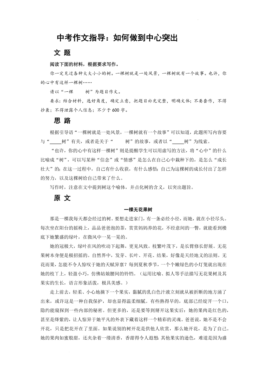 中考作文指导：如何做到中心突出.docx_第1页