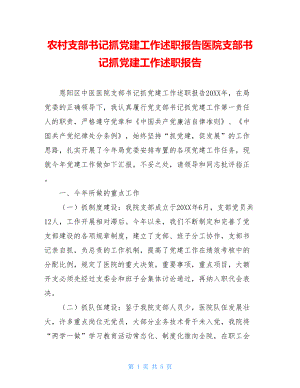 农村支部书记抓党建工作述职报告医院支部书记抓党建工作述职报告.doc