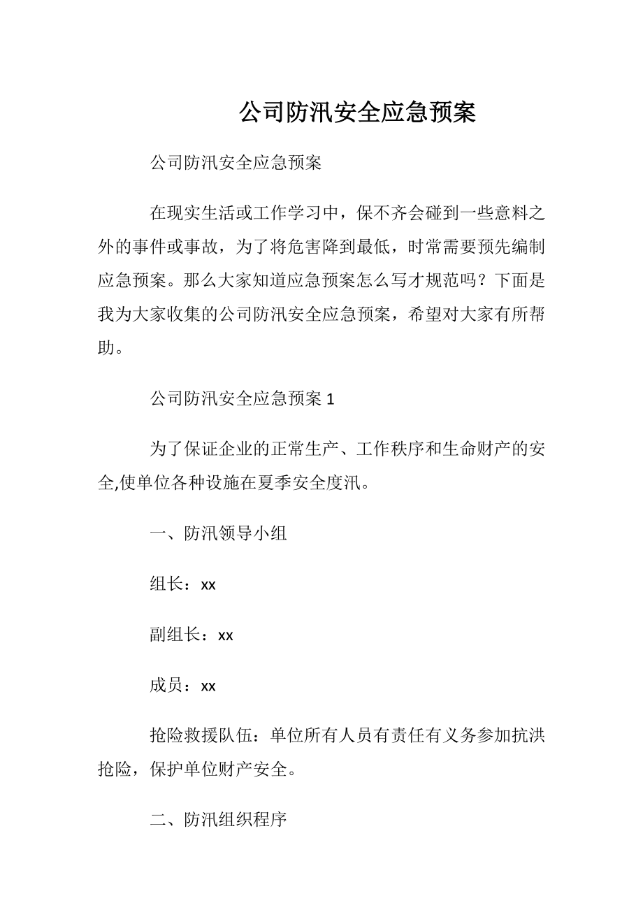 公司防汛安全应急预案.docx_第1页