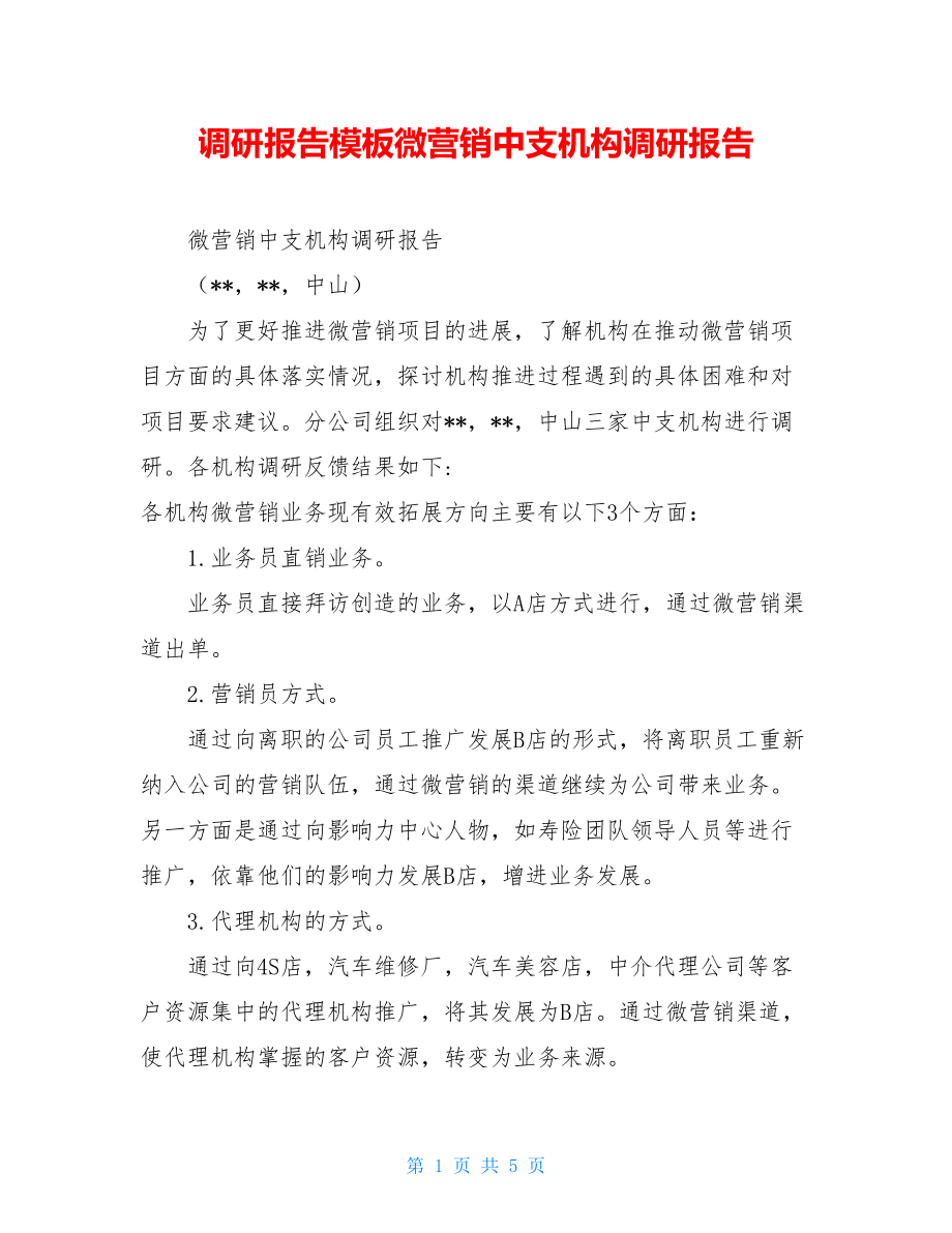 调研报告模板微营销中支机构调研报告.doc_第1页