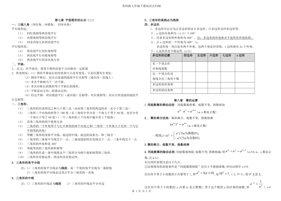 苏科版七年级数学下册期末总复习各章节知识点整理免费.doc_第1页