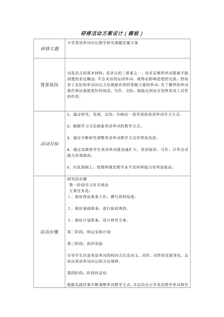 小学英语单词识记教学研究课题实施方案--.docx_第1页