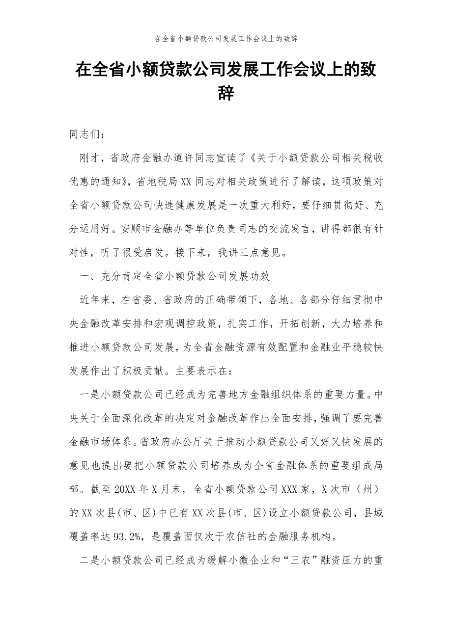 2022年范文范本在全省小额贷款公司发展工作会议上的致辞.doc_第2页