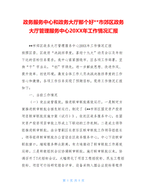 政务服务中心和政务大厅那个好--市郊区政务大厅管理服务中心20XX年工作情况汇报.doc