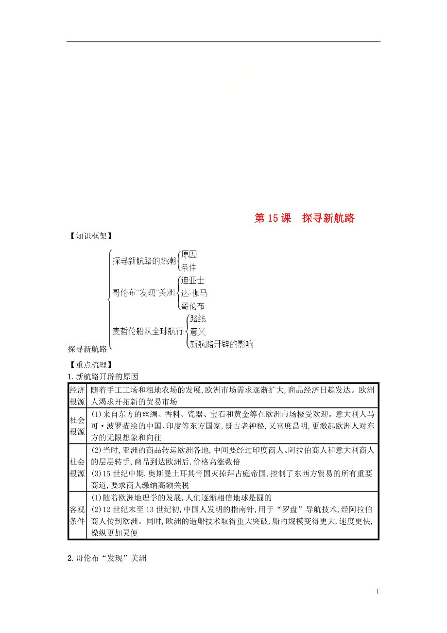 九年级历史第五单元步入近代第15课探寻新航路知识点总结新人教版.doc_第1页