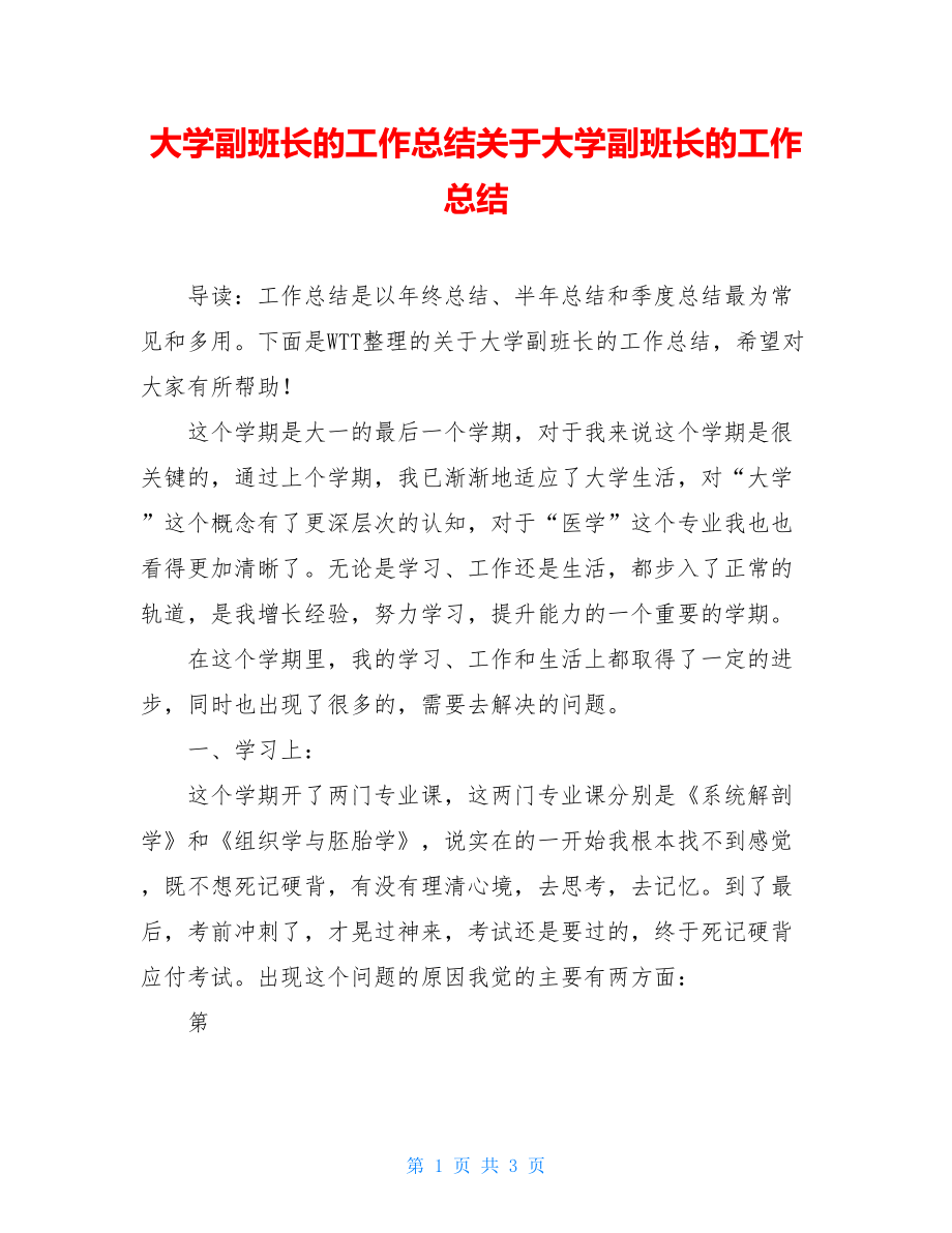 大学副班长的工作总结关于大学副班长的工作总结.doc_第1页