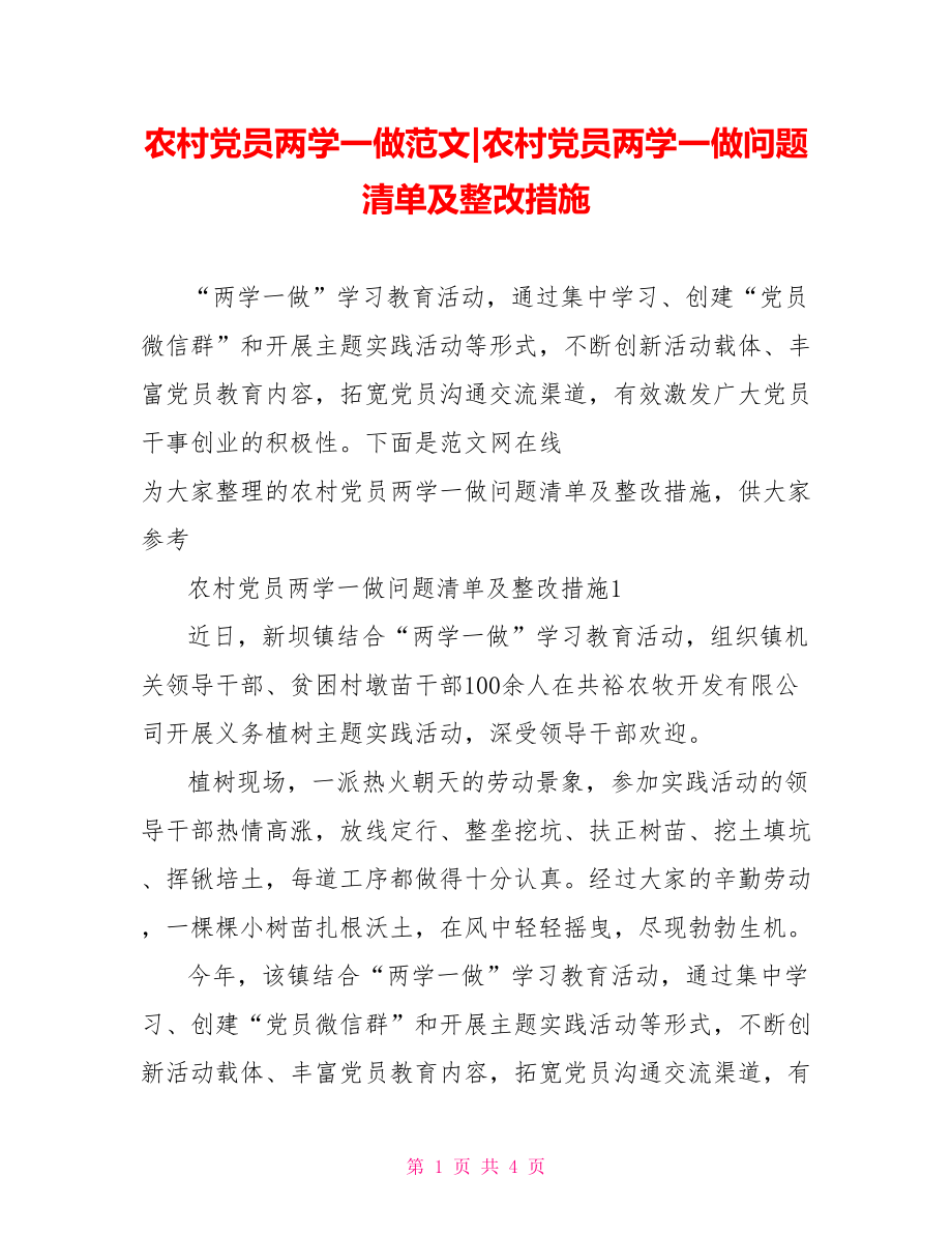 农村党员两学一做问题清单及整改措施.doc_第1页