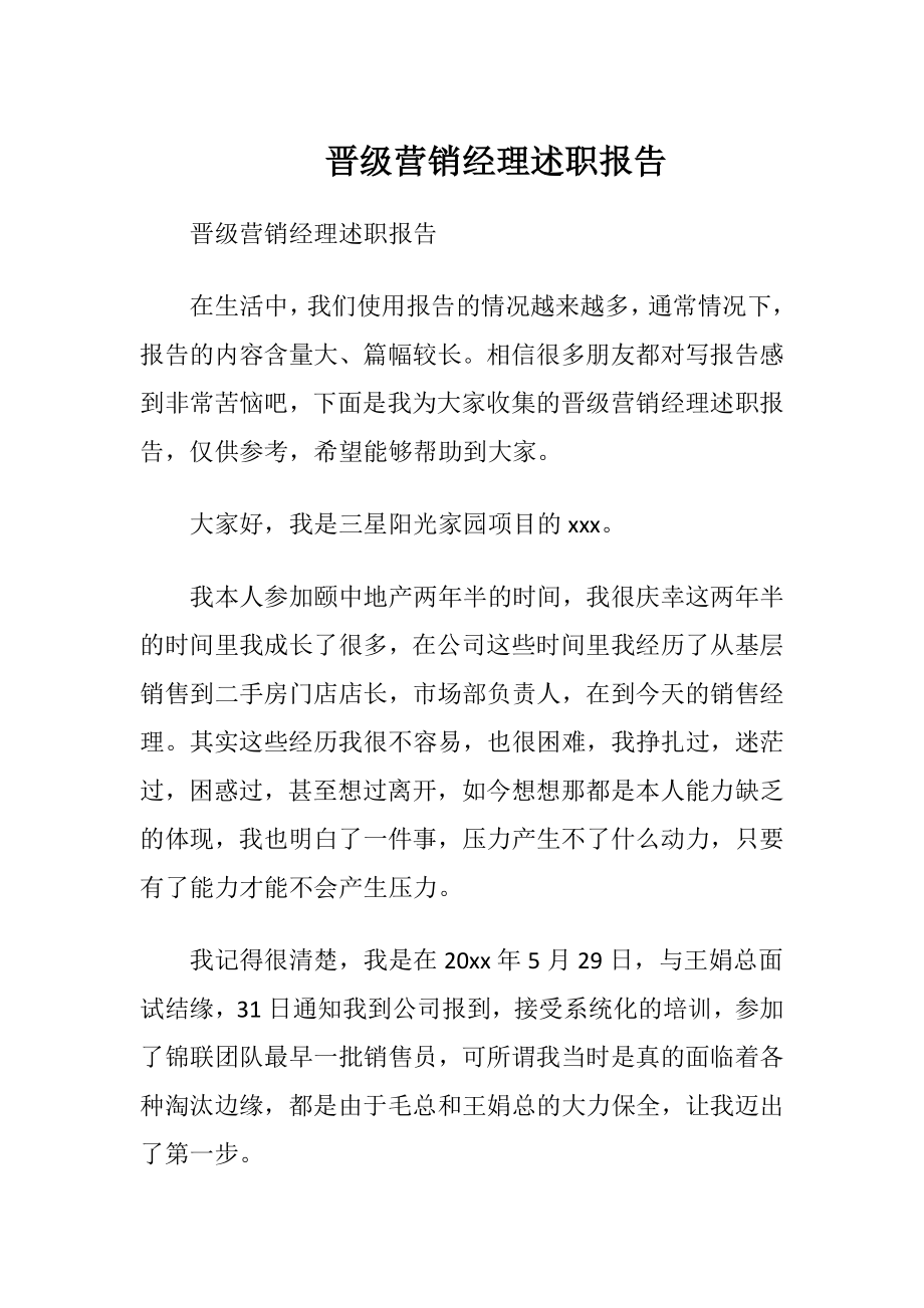 晋级营销经理述职报告.docx_第1页