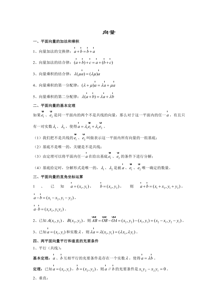 高一数学向量知识点归纳练习题.doc_第1页