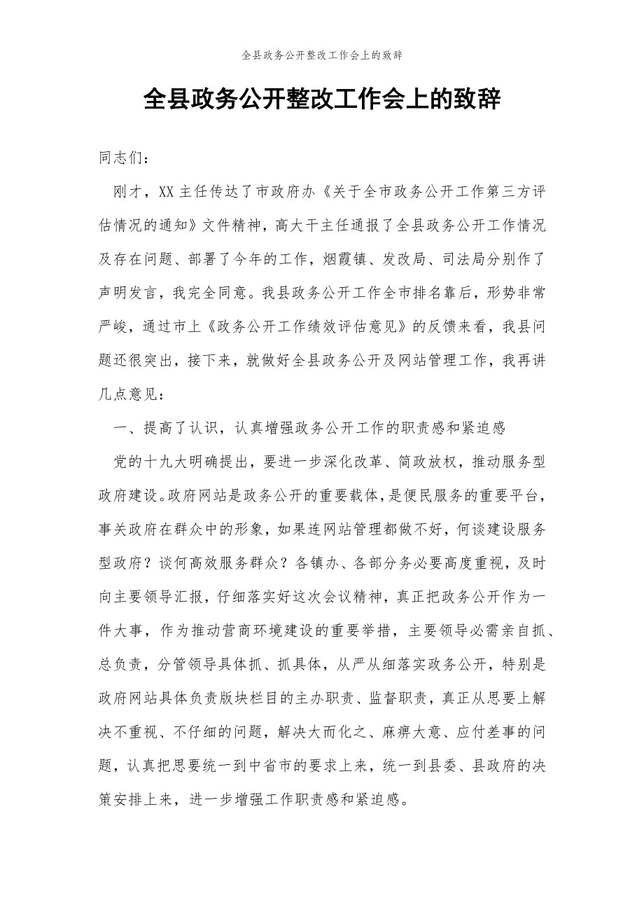 2022年范文范本全县政务公开整改工作会上的致辞.doc_第2页