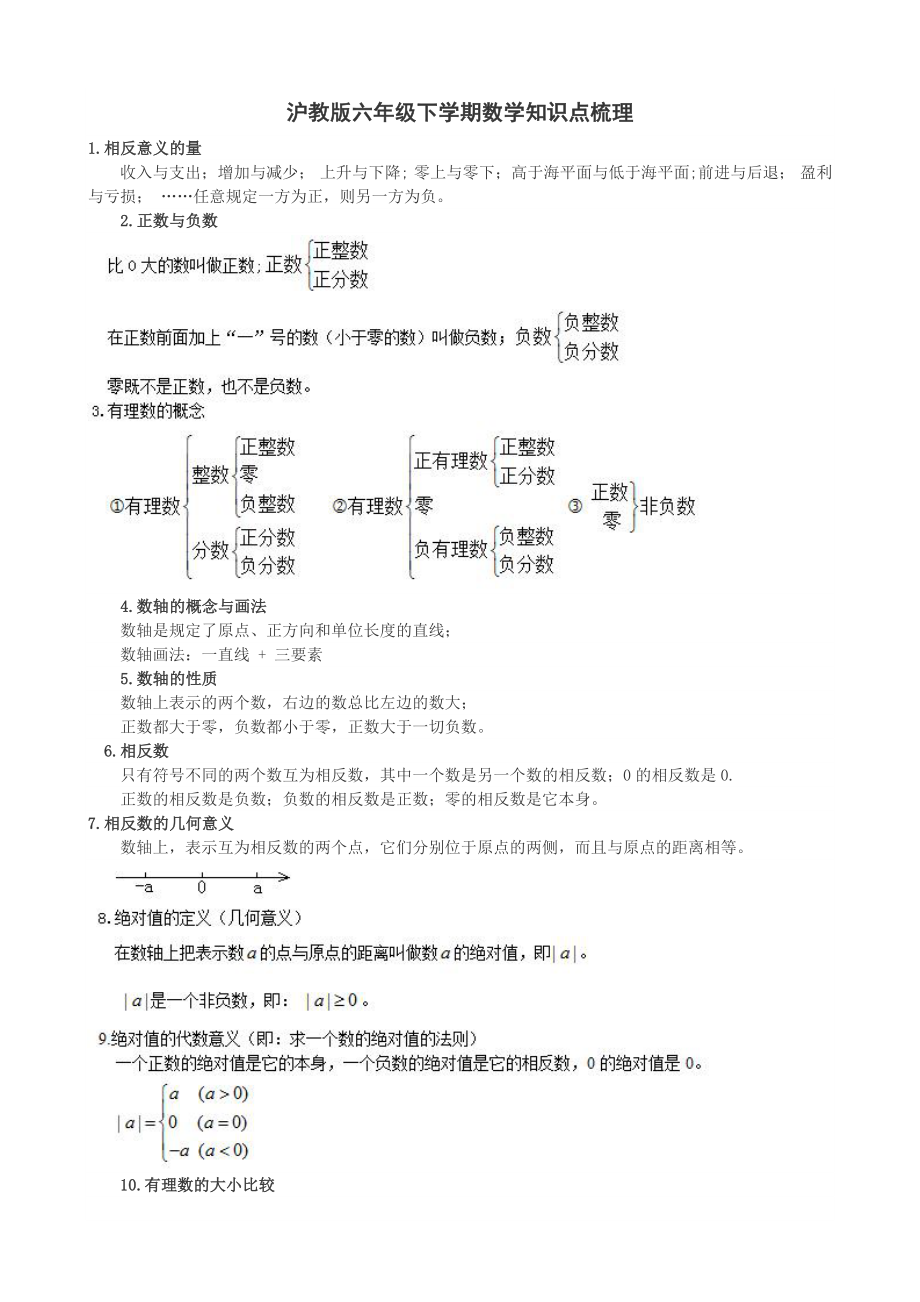 沪教版六年级下学期数学各章知识点梳理.doc_第1页