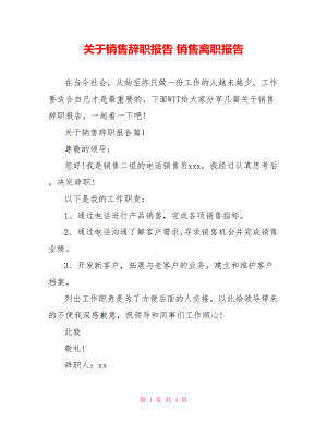 关于销售辞职报告 销售离职报告.doc