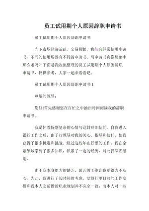 员工试用期个人原因辞职申请书.docx