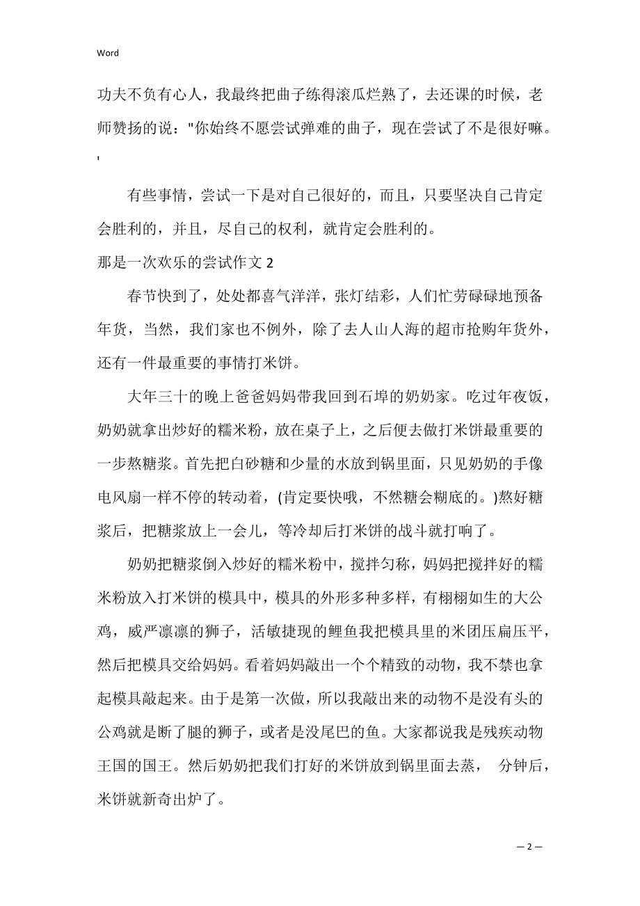 那是一次快乐尝试作文记叙文500字【3篇】.docx_第2页