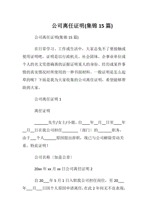 公司离任证明(集锦15篇).docx