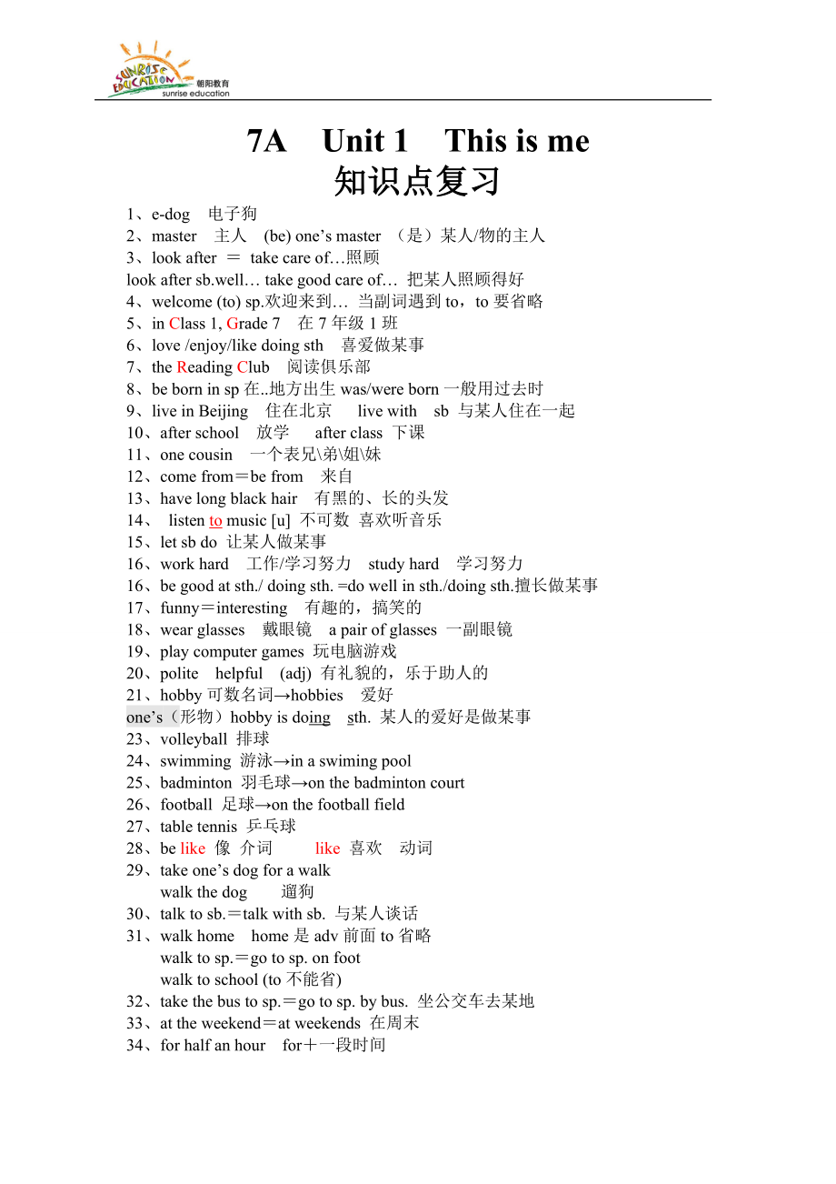 新苏教译林版U7AUnit1 知识点总结.doc_第1页