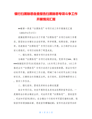 银行扫黑除恶自查报告扫黑除恶专项斗争工作开展情况汇报.doc