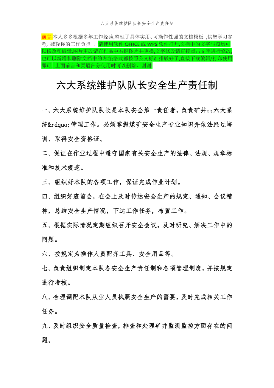 2022年范文范本六大系统维护队队长安全生产责任制.doc_第2页