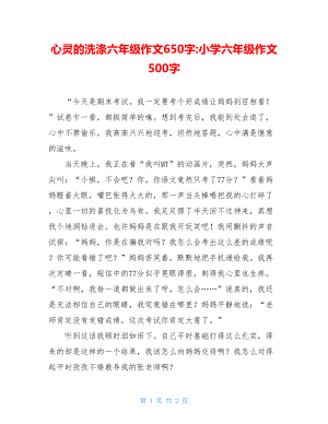 心灵的洗涤六年级作文650字-小学六年级作文500字.doc