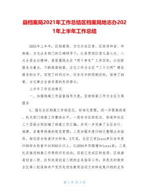 县档案局2021年工作总结区档案局地志办2021年上半年工作总结.doc