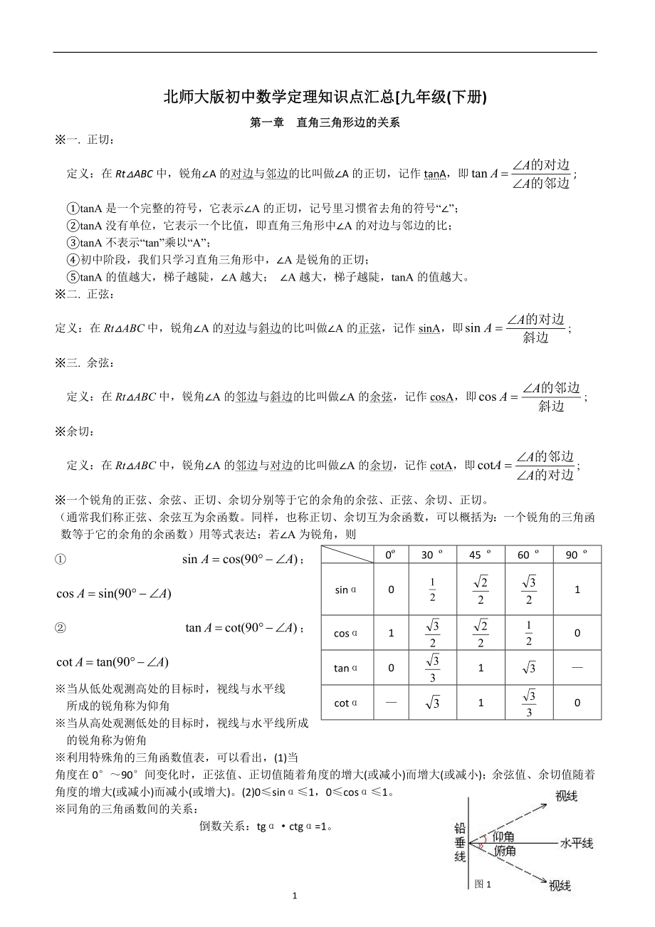 北师大版[九年级(下册)数学定理知识点汇总.docx_第1页