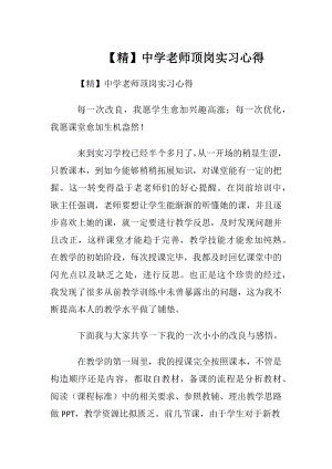 【精】中学老师顶岗实习心得.docx