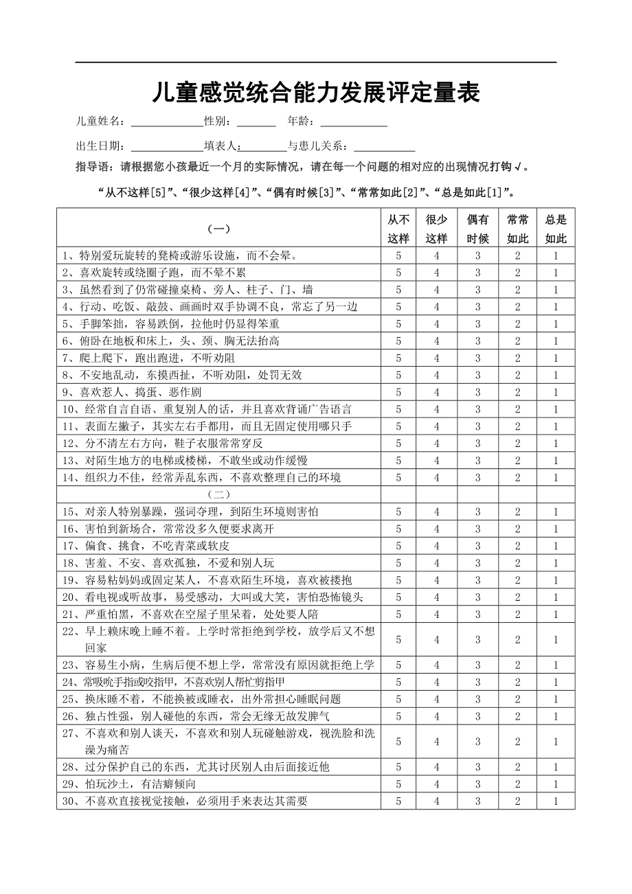 儿童感统发展评定量表.doc_第1页