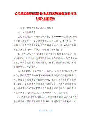 公司总经理兼支部书记述职述廉报告支部书记述职述廉报告.doc