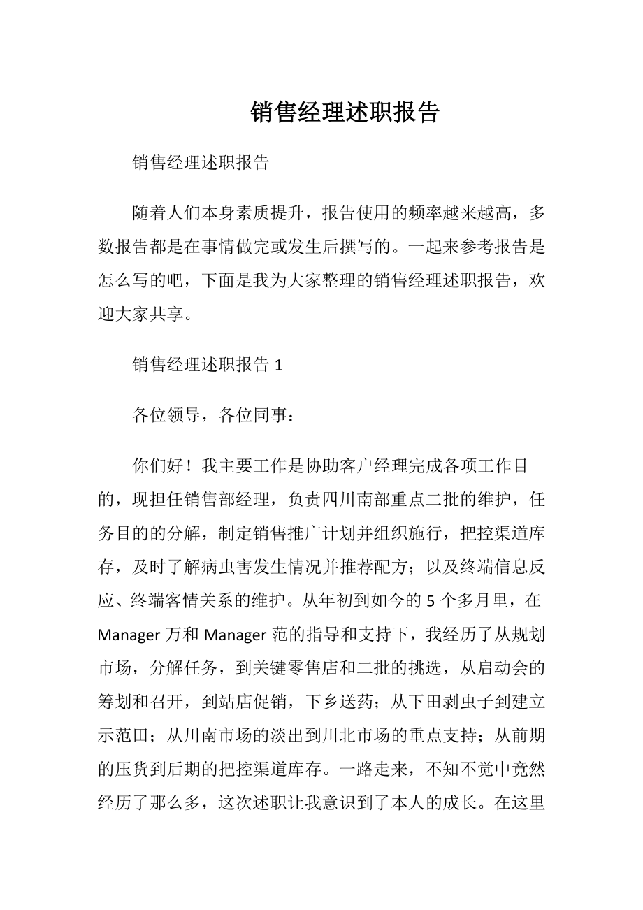 销售经理述职报告_1.docx_第1页