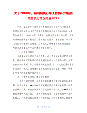 关于20XX年开展制度执行年工作情况的报告预算执行情况报告20XX.doc