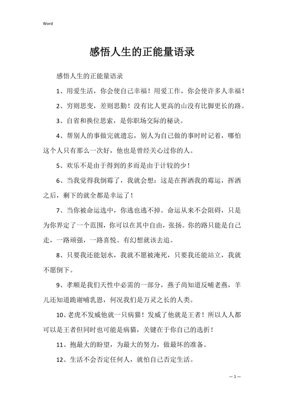 感悟人生的正能量语录.docx_第1页