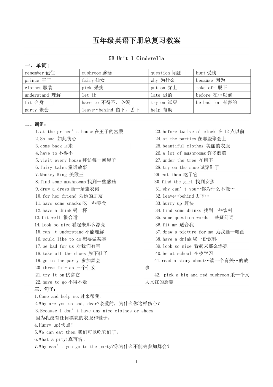 新译林小学英语5B五年级下册_全册知识点整理.doc_第1页