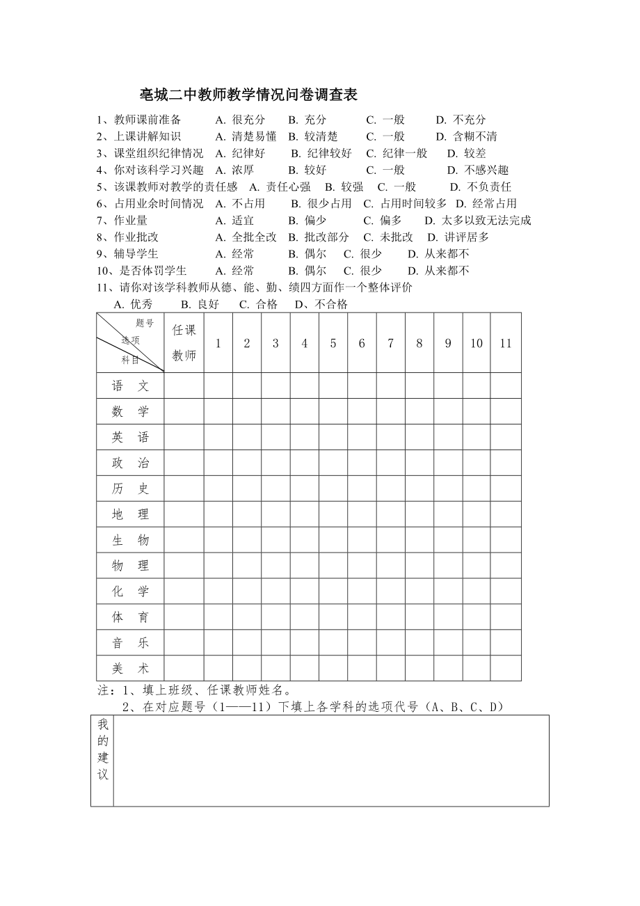 教师教学问卷调查表.doc_第1页