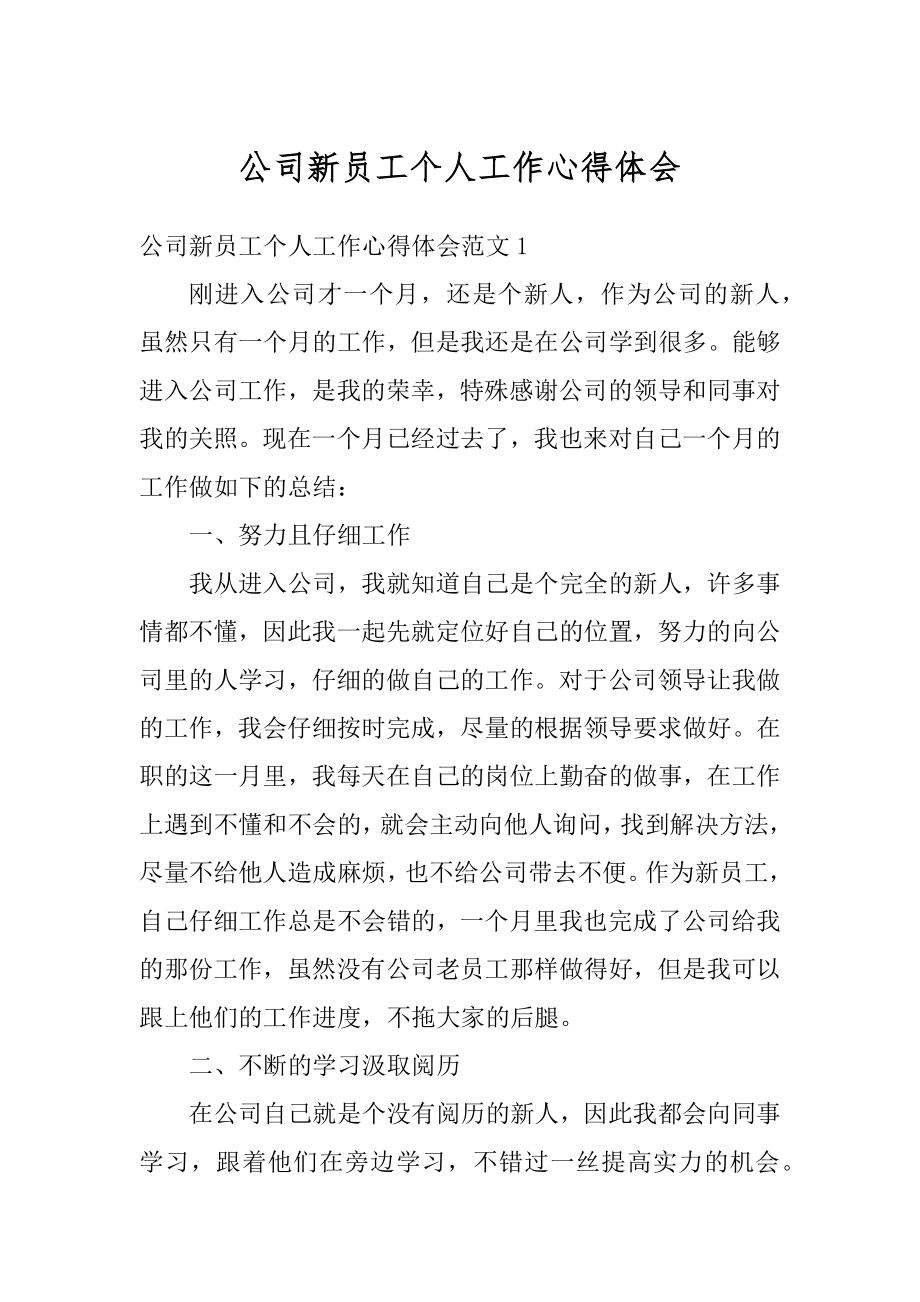 公司新员工个人工作心得体会汇编.docx_第1页